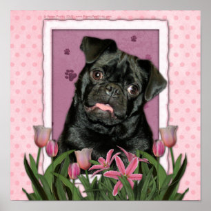 Mors dag - Rosa Tulips - Pug - Ruffy Poster
