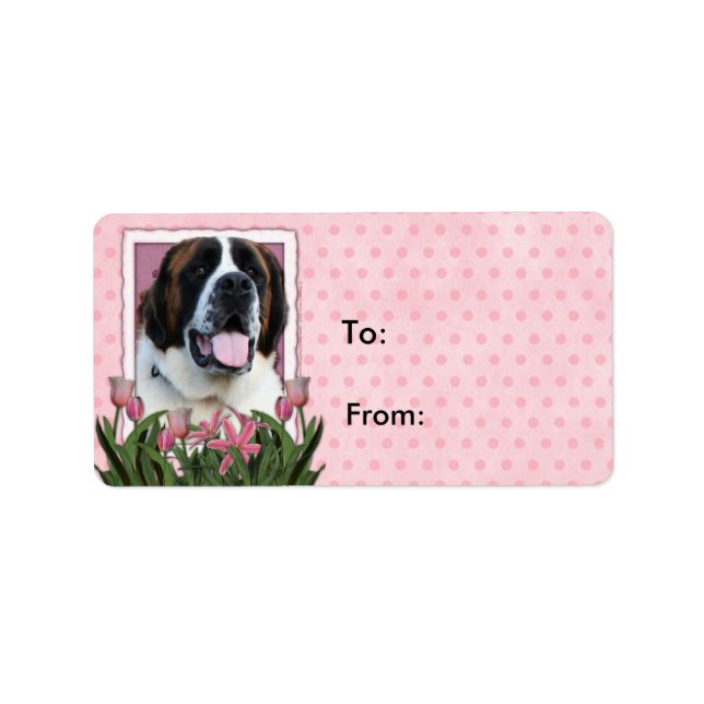 Mors dag - Rosa Tulips - Saint Bernard - Mae Adressetikett (Framsidan)