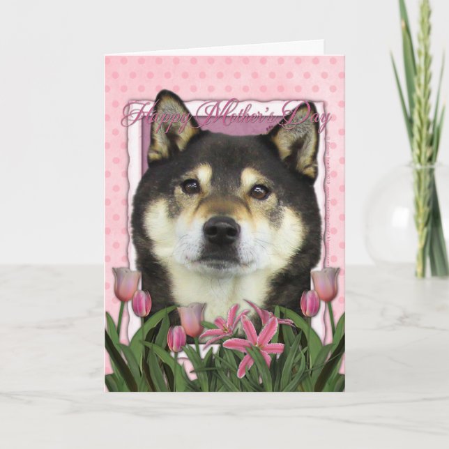 Mors dag - Rosa Tulips - Shiba Inu - Yasha Kort (Framsida)