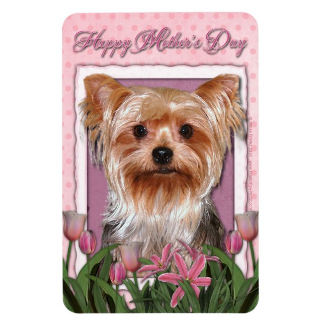 Mors dag - Rosa Tulips - Yorkshire Terrier Magnet (Vertikal)
