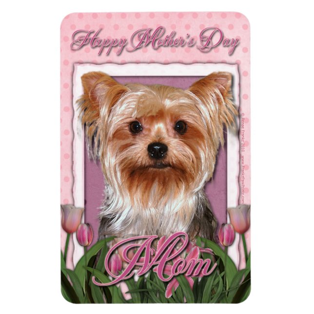 Mors dag - Rosa Tulips - Yorkshire Terrier Magnet (Vertikal)