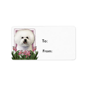 Mors dag - rosa tulpan - Bichon Frise Adressetikett