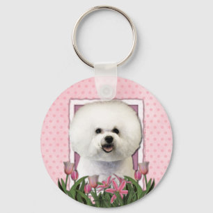 Mors dag - rosa tulpan - Bichon Frise Nyckelring