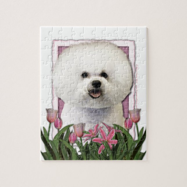 Mors dag - rosa tulpan - Bichon Frise Pussel (Vertikal)