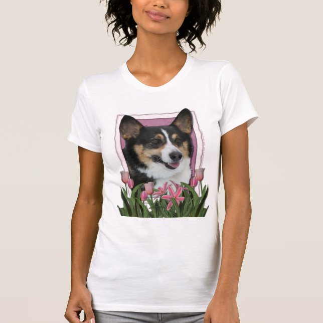 Mors dag - rosa tulpan - Corgi T Shirt (Framsida)