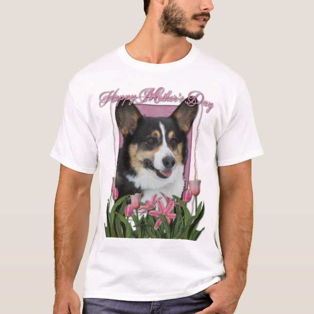 Mors dag - rosa tulpan - Corgi Tee Shirt (Framsida)