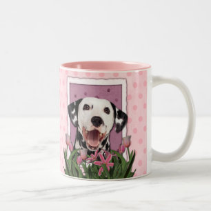 Mors dag - rosa tulpan - Dalmatian Två-Tonad Mugg