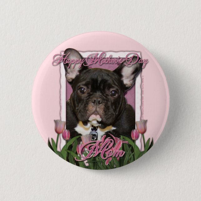 Mors dag - rosa tulpan - Frenchie - kricka Knapp (Framsida)