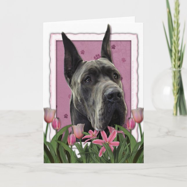 Mors dag - rosa tulpan - great dane - grå färg kort (Framsida)