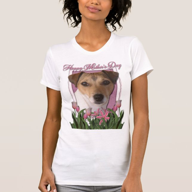 Mors dag - rosa tulpan - jack Russell T-shirt (Framsida)