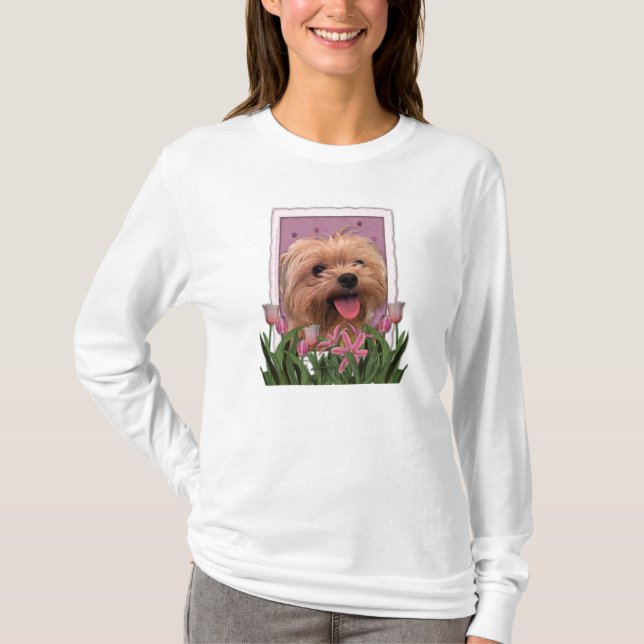 Mors dag - rosa tulpan - Lacey Morkie - T Shirt (Framsida)