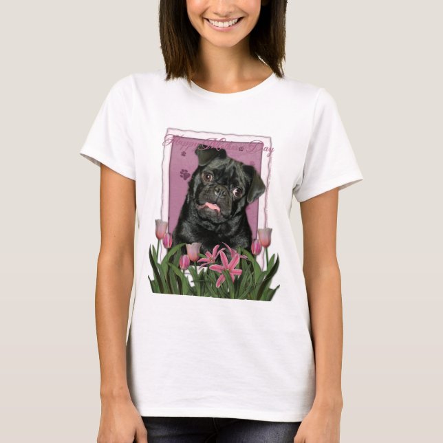 Mors dag - rosa tulpan - mops - Ruffy T-shirt (Framsida)
