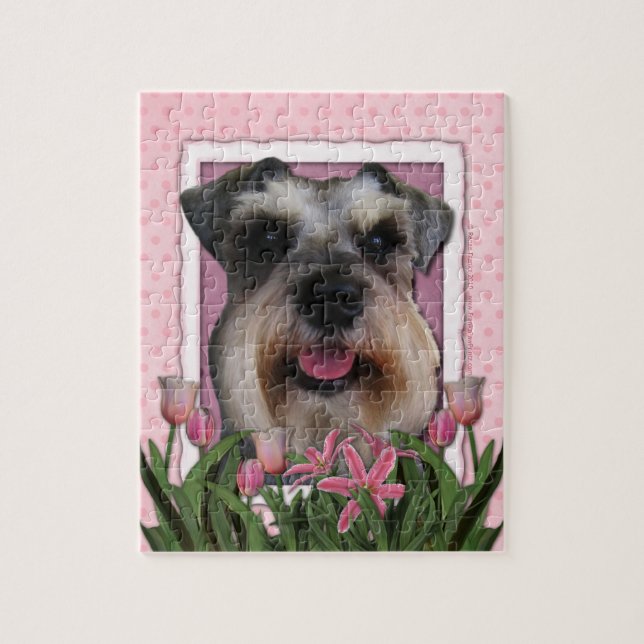 Mors dag - rosa tulpan - Schnauzer Pussel (Vertikal)