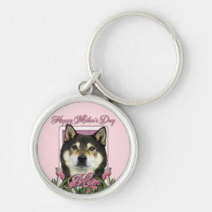 Mors dag - rosa tulpan - Shiba Inu - Yasha Rund Silverfärgad Nyckelring