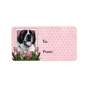 Mors dag - rosa tulpan - St Bernard - Mae Adressetikett