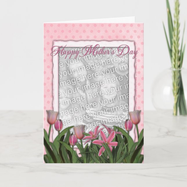 Mors dag - rosa tulpan - tillfogar ditt egna foto kort (Framsida)