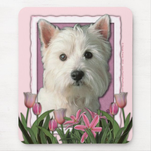 Mors dag - rosa tulpan - västra höglands- Terrier Musmatta (Framsidan)