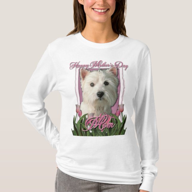 Mors dag - rosa tulpan - västra höglands- Terrier T-shirt (Framsida)