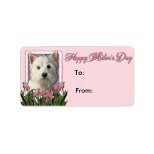 Mors dag - rosa tulpan - Westie Adressetikett