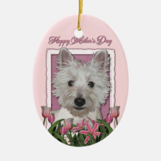 Mors dag - rosa tulpan - Westie Julgransprydnad Keramik (Framsidan)