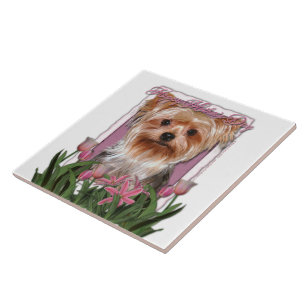 Mors dag - rosa tulpan - Yorkshire Terrier Kakelplatta