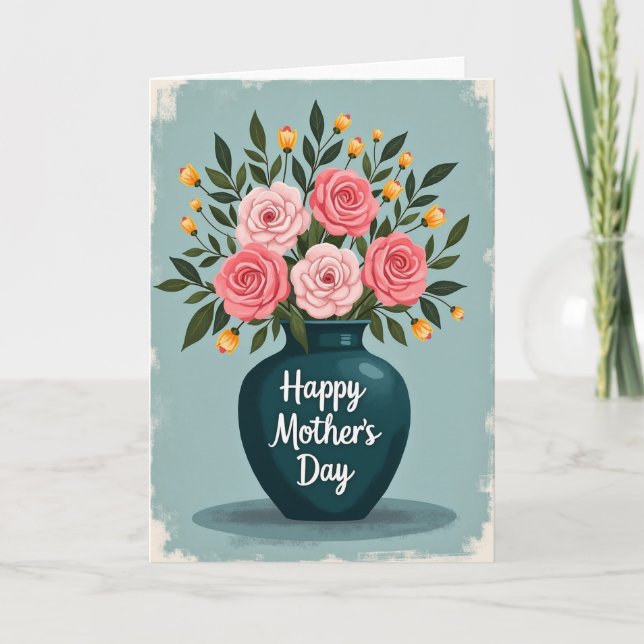 Mors dag rosor kort i teal vas (Framsida)