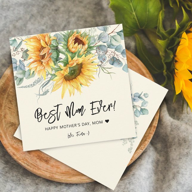 Mors dag Rustik solros Eucalyptus Grönska Kort (Mother's Day Rustic Sunflower Eucalyptus Greenery Card)