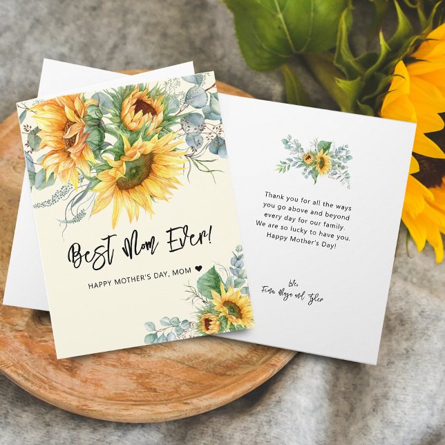 Mors dag Rustik Solros Eukalyptus Grönska Kort (Mother's Day Rustic Sunflower Eucalyptus Greenery Card)