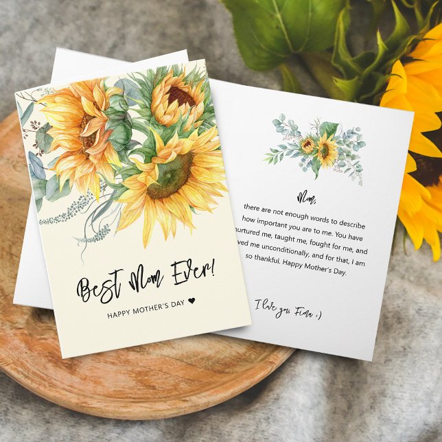 Mors dag Rustik solros Eukalyptus Grönska Kort (Mother's Day Rustic Sunflower Eucalyptus Greenery Card)