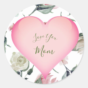 Mors dag Simple Blommigt Rosa Heart Personal Runt Klistermärke