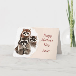 Mors dag Sister Cute Raccoon Family Animal Kort
