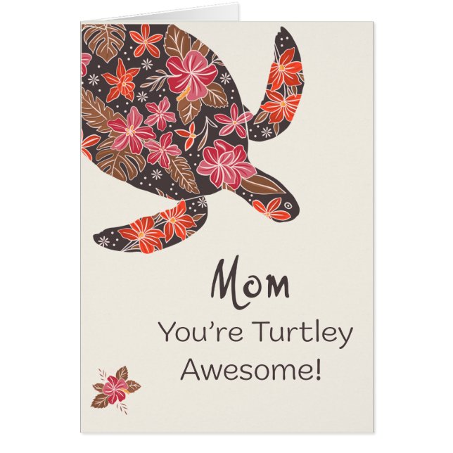Mors dag-sköldpadda med tropisk blomma hälsningskort (Framsidan)