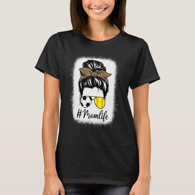 Mors dag Softball och Mamma Life Messy Bu T Shirt (Framsida)