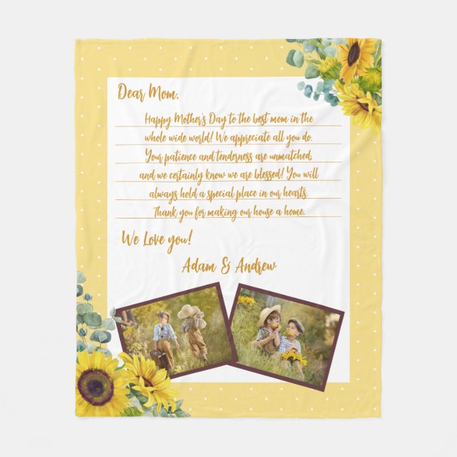 Mors dag Solros Kärlek Brev Photo Keepsaké Fleecefilt (Framsidan)