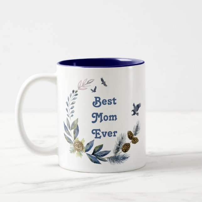 Mors dag Söt Blue Blommigt Bird Photo Två-Tonad Mugg (Vänster)