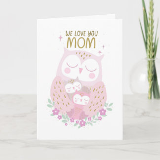 Mors dag Söta Pastell Rosa Lila Ugglor Kort