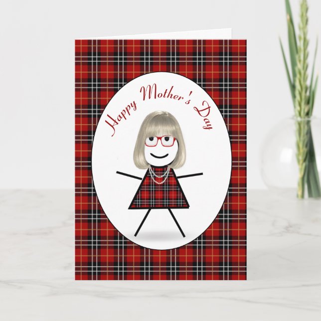 Mors dag Stick Girl på Tartan Play Helgkort (Framsida)