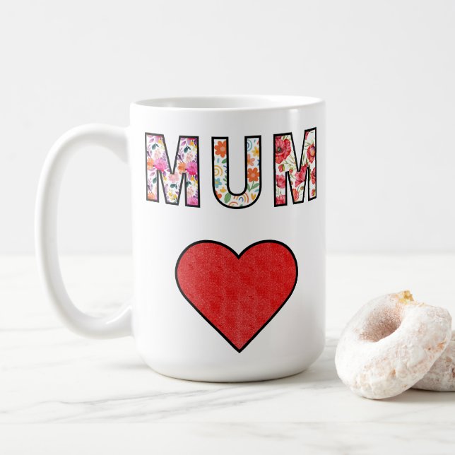 Mors dag Stilig Modern Blommig Mor Flicka Hjarta Kaffemugg (Med munk)