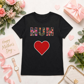Mors dag Stilig Modern Blommig Mor Hjärtan T Shirt