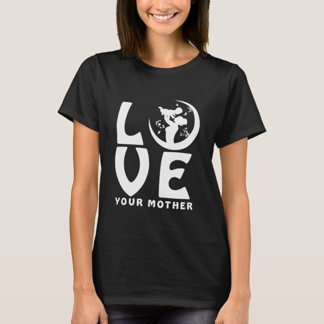 Mors dag T-shirt Mor och barn Silhuett (Framsida)