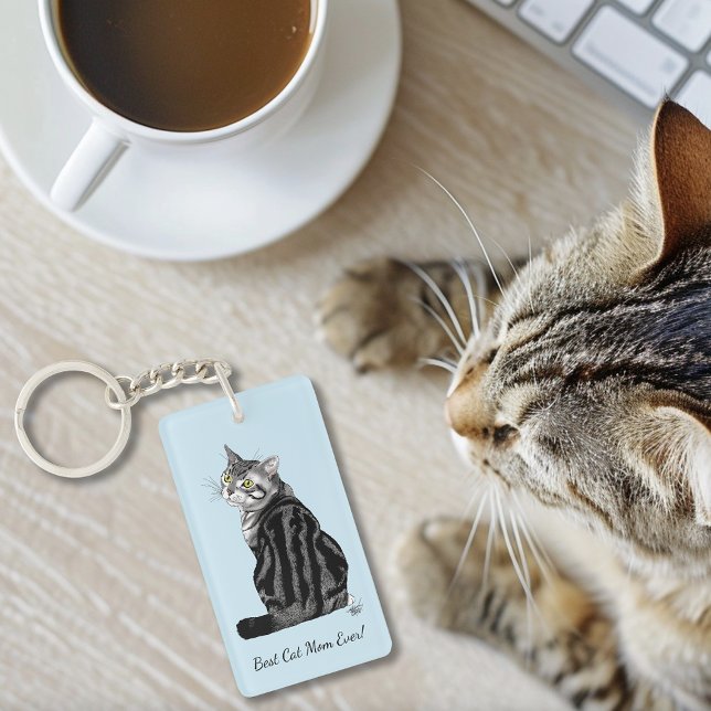 Mors dag Tabby katt Nyckelring (Skapare uppladdad)
