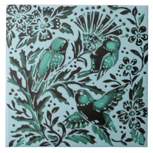 mors dag Teal Bue Birds & Flowers Aqua Grönt Kakelplatta