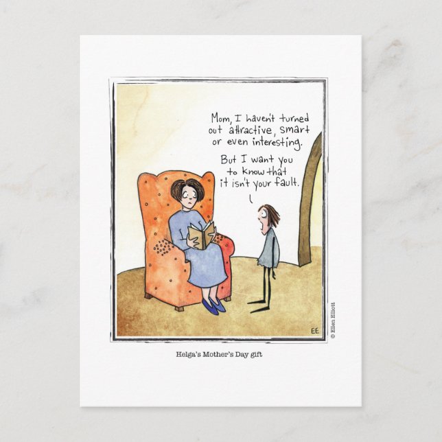 MORS DAG tecknad av Ellen Elliott Vykort (Framsida)