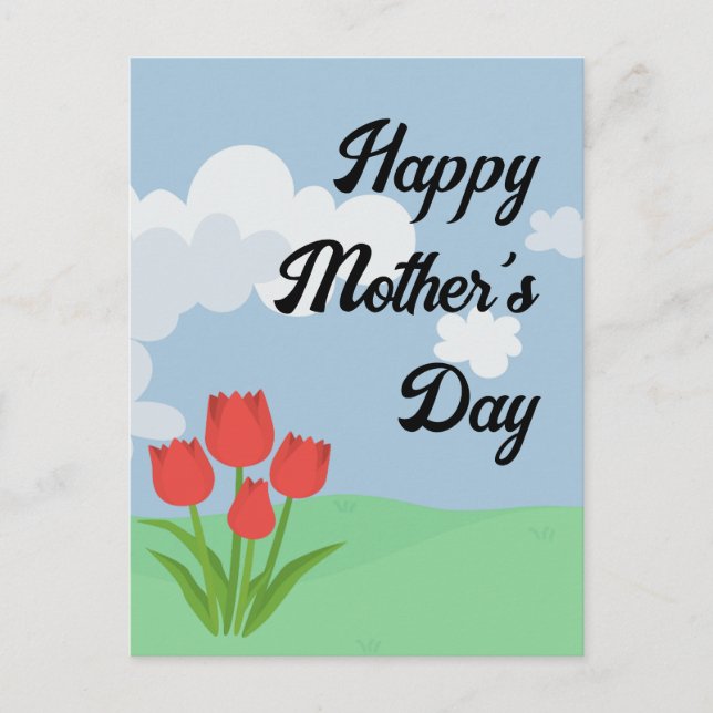 Mors dag tecknad tulpanfärgad vykort (Framsida)