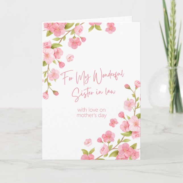 Mors dag till syster i Rosa Blommigt Kort (Framsida)