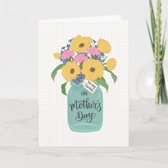 Mors dag Vän med murarburk med gula blommor Kort (Framsida)