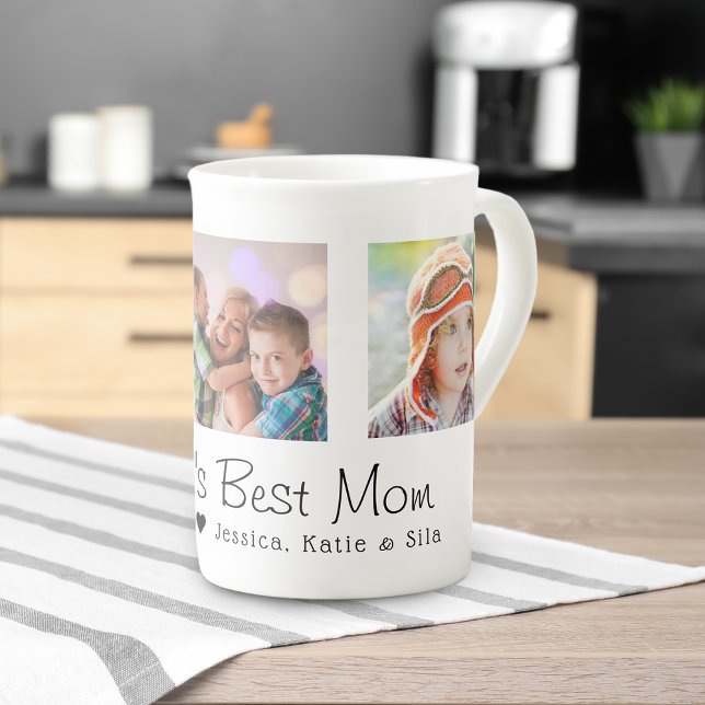 Mors dag Världens bästa mamma 3 bilder Benporslin Mugg (Mother's Day World's Best Mom 3 Photos Bone China Mug)