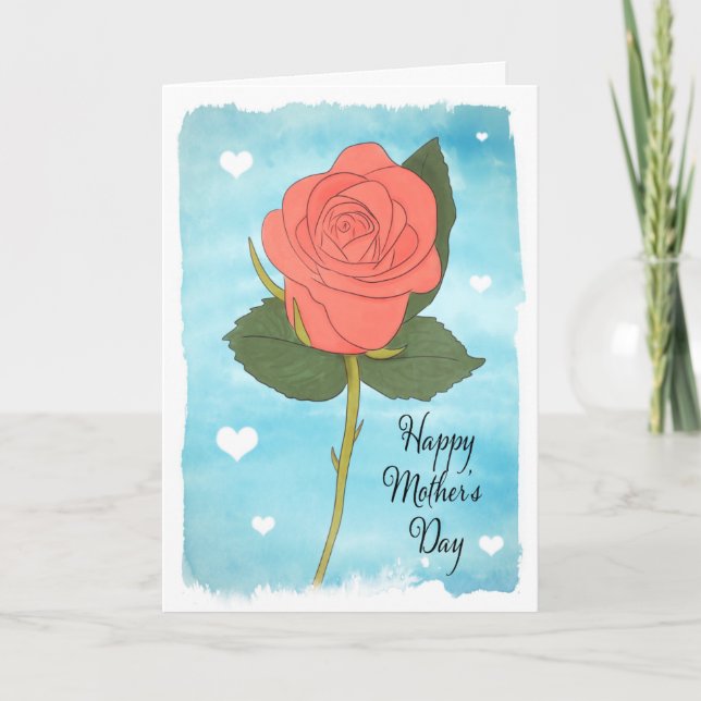 Mors dag vattenfärg, färgad Rosa ros Helgkort (Framsida)