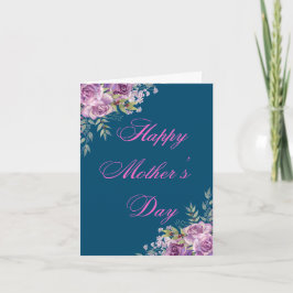 mors dag vattenfärgsblått rosa ros kort