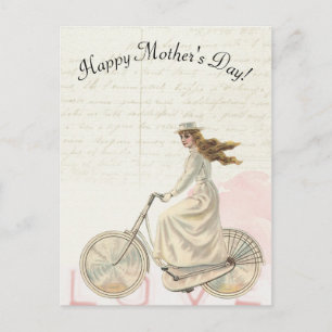 Mors dag Victorian Woman Riding a Bike Kärlek Vykort